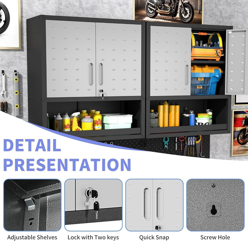Garage Storage Cabinet System 7pcs Heavy Duty Workshop Set Wall Cabinet Locka...