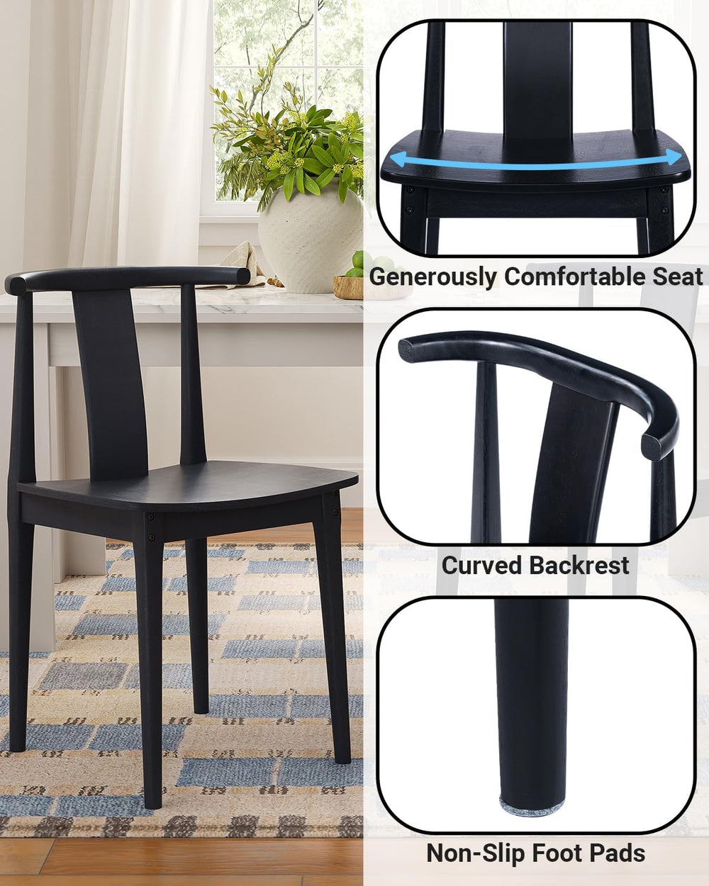 Wood Dining Room Chairs Set of 2 Black