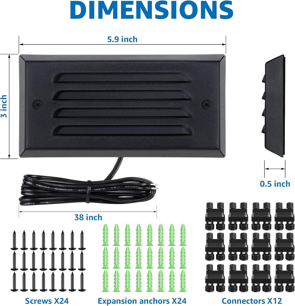SUNVIE 6" Low Voltage Step Lights Outdoor 5W 3000K Black Aluminum 12-Pack