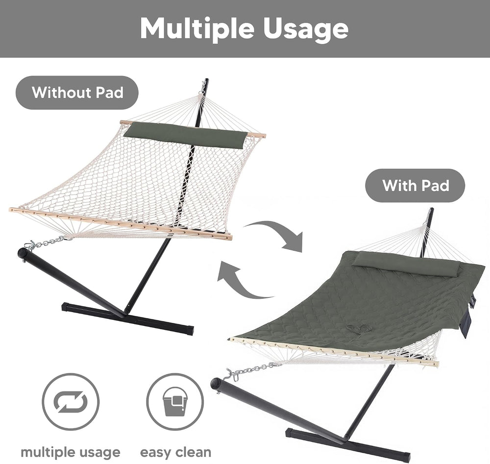 SUNCREAT Patio Portable Hammock with Stand, Carrying Bag, Gray Green Drops