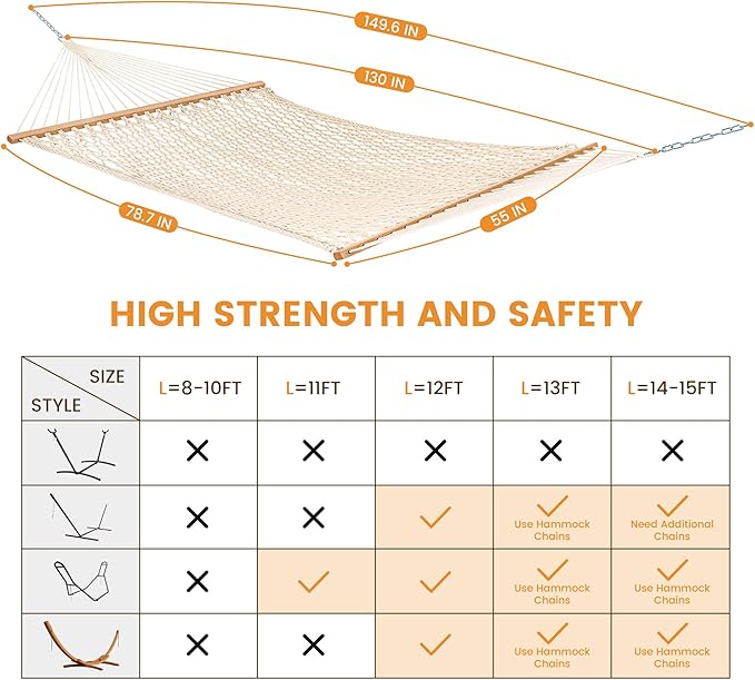 Lazy Daze Hammocks Double Rope Hammock, 2 Person Traditional Outdoor Hand Wov...