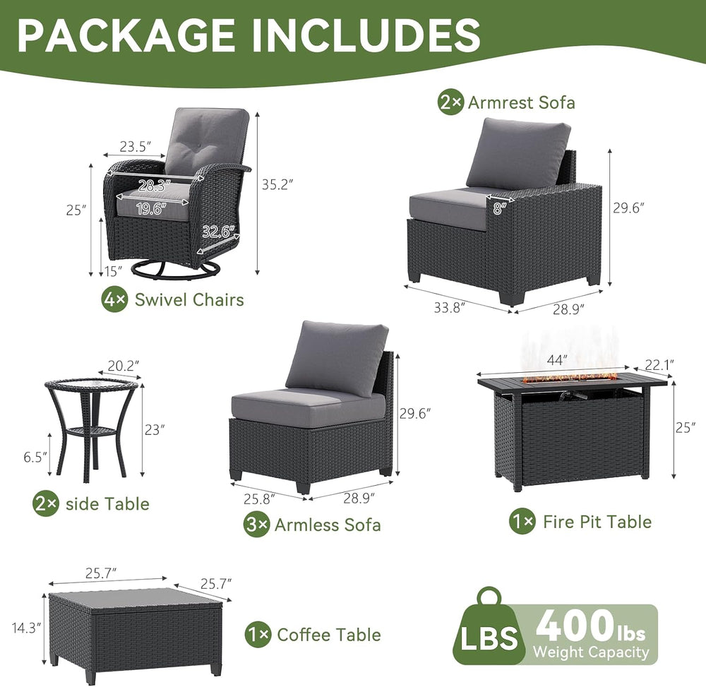 LazySunsets 13 PCS Patio Furniture Set with 44'' Fire Pit Table, Outd...