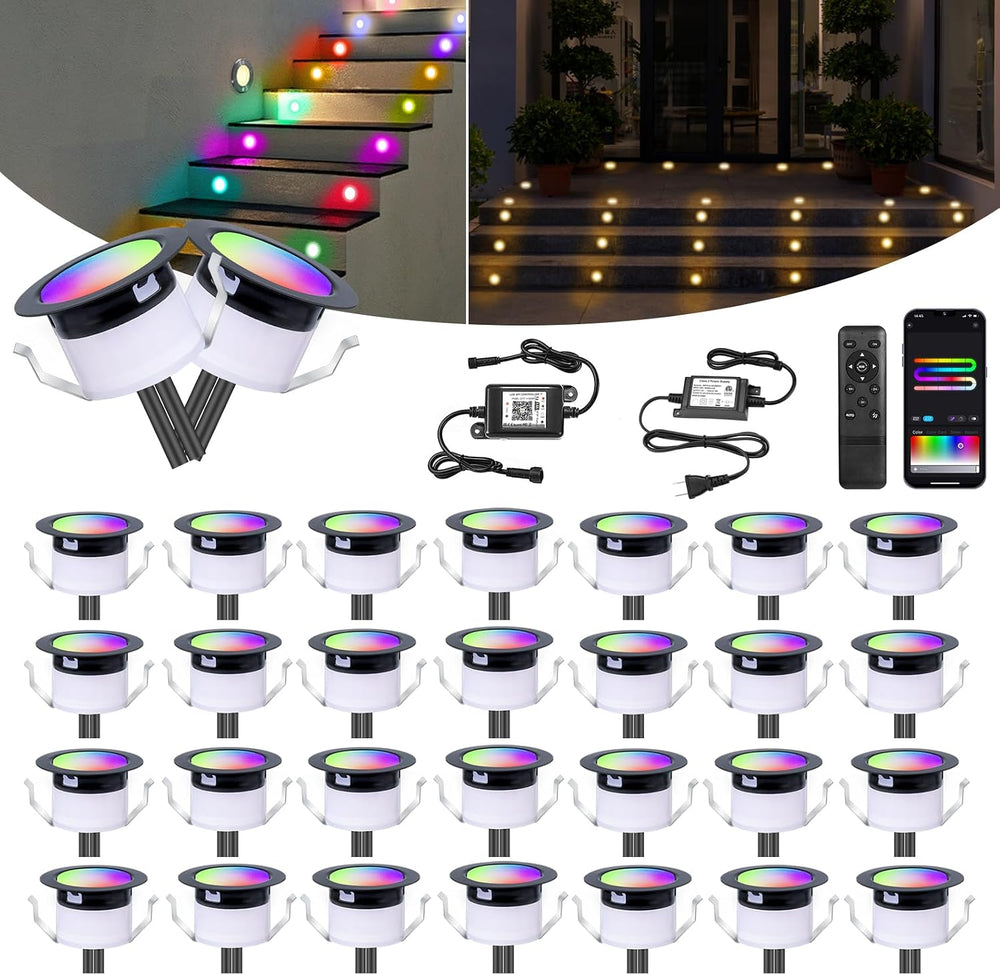 LED Deck Lights Kit Black, 30 Pack Φ1.22 WiFi Pixel RGBW+IC with Remote