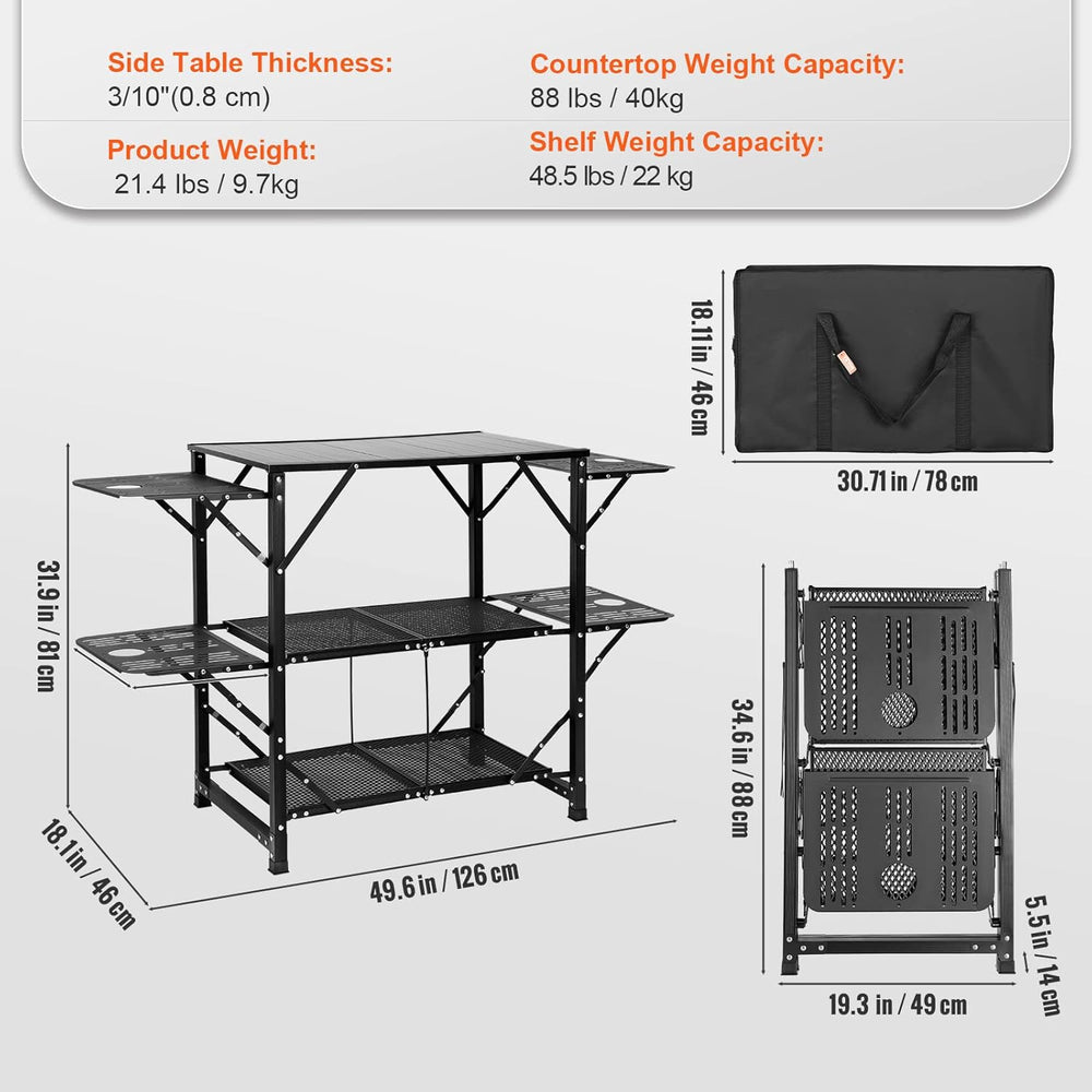 VEVOR Camping Kitchen Table, Aluminum Folding Portable Outdoor Cook Station w...