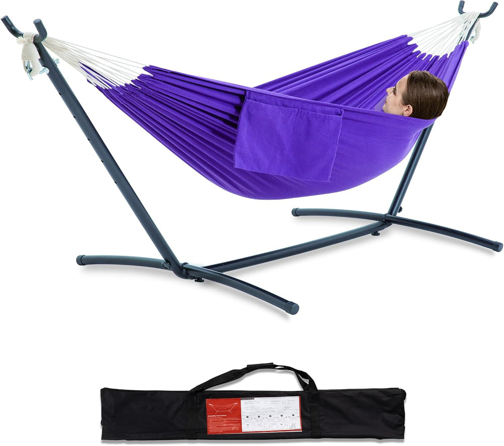 Double Hammock with Stand for Outside, Heavy-Duty, Portable (Purple)