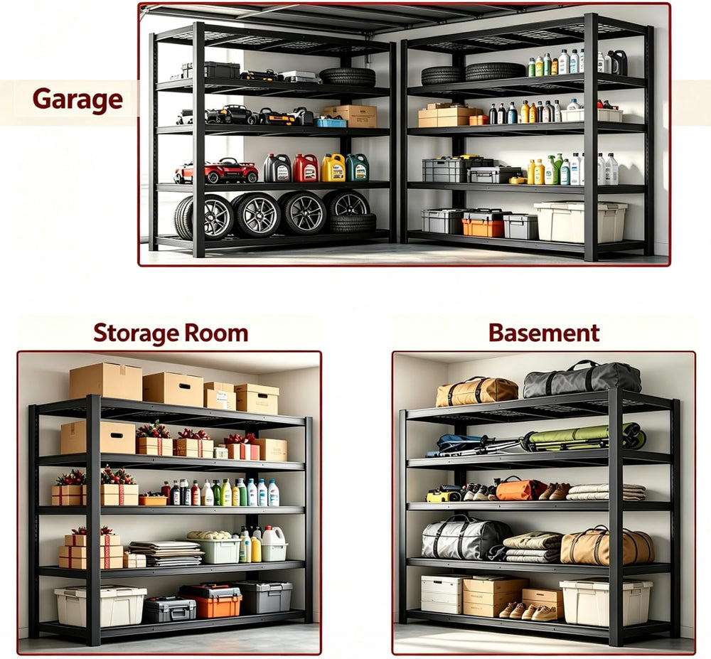 62"W Metal Storage Shelves,3000LBS Heavy Duty Garage Shelving Units, 5 Tier