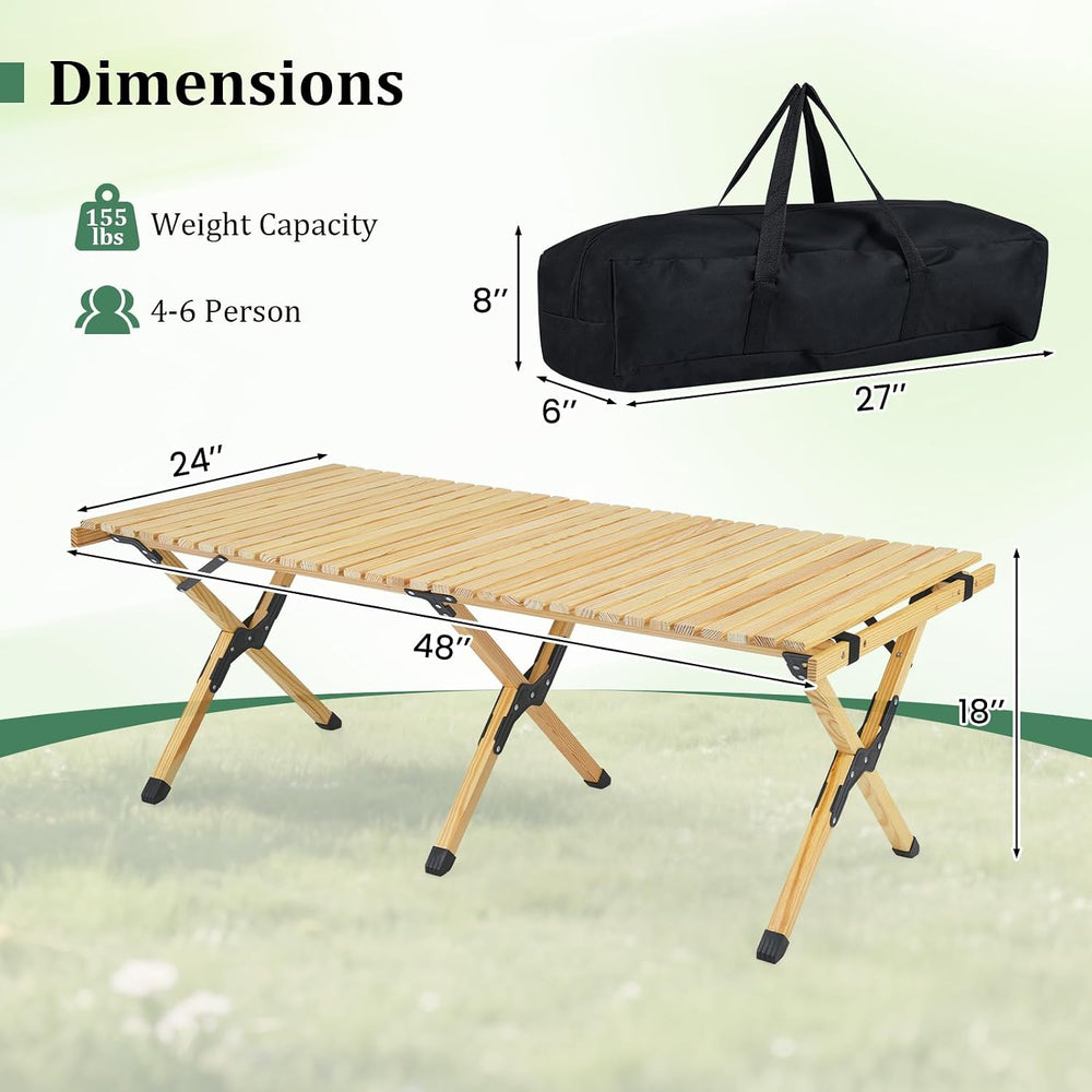 COSTWAY Folding Picnic Table, Portable 4ft Roll Up Camping Table