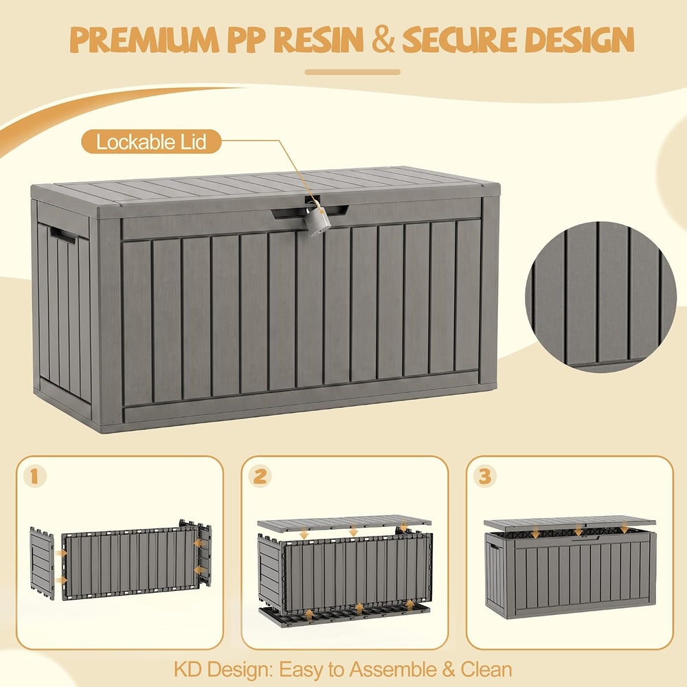 Outdoor Storage Box Waterproof, 180 Gal Gen 2 Resin Deck Box With Wheels