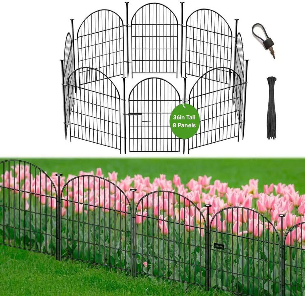 36in Tall Garden Animal Barrier, 8 Panels Pet Fence Outdoor | 17.5Ft Rustproo...