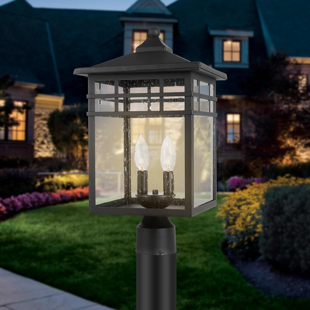 Outdoor Post Light Fixture, 2-Light Large Exterior Pillar Lantern with Black ...