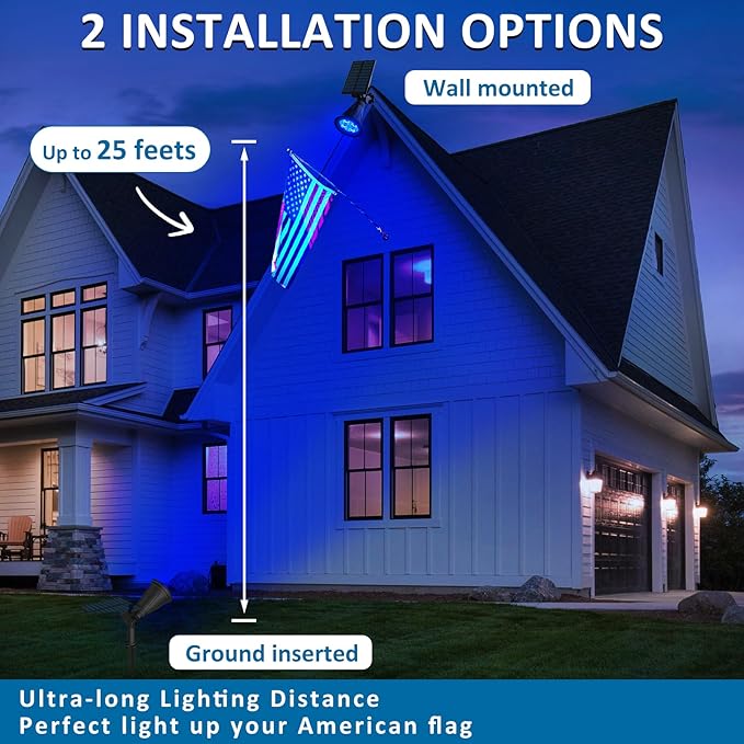 T-SUNUS Blue Solar Lights Outdoor Christmas, 2 Modes Garden Spotlights Waterp...