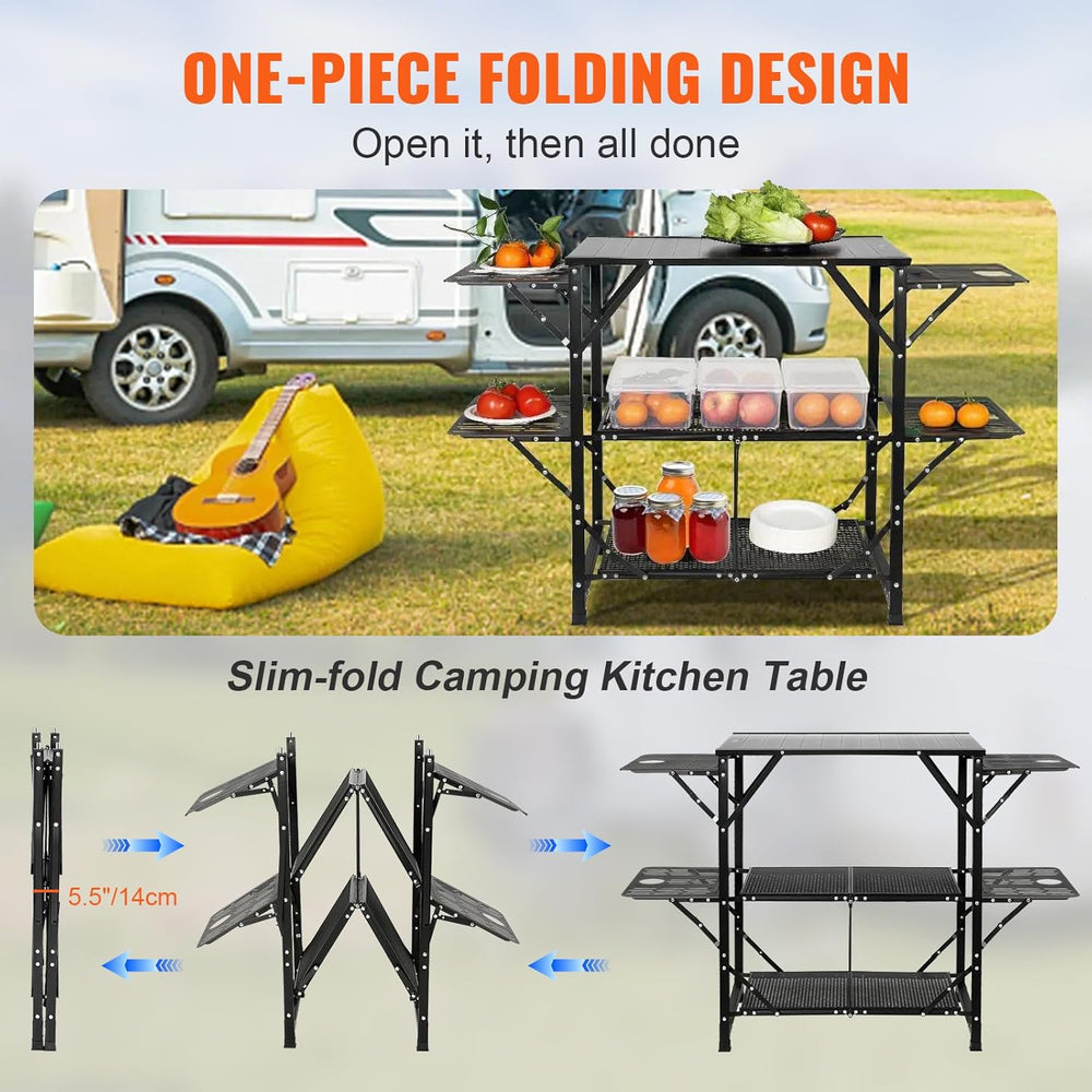 VEVOR Camping Kitchen Table, Aluminum Folding Portable Outdoor Cook Station w...