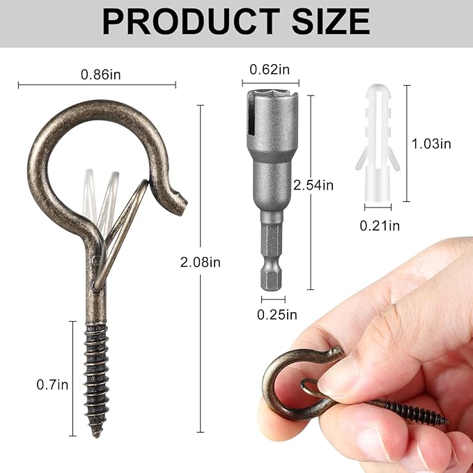 96 PCS Q-Hanger Hooks, Screw Hooks for Outdoor String Lights, Safety Buckle D...
