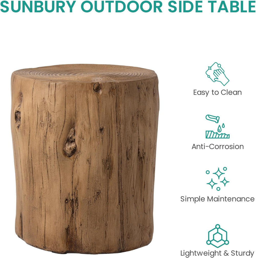 SUNBURY Outdoor Side Table Set of 2, Round Tree Stump Side Table Faux Wood