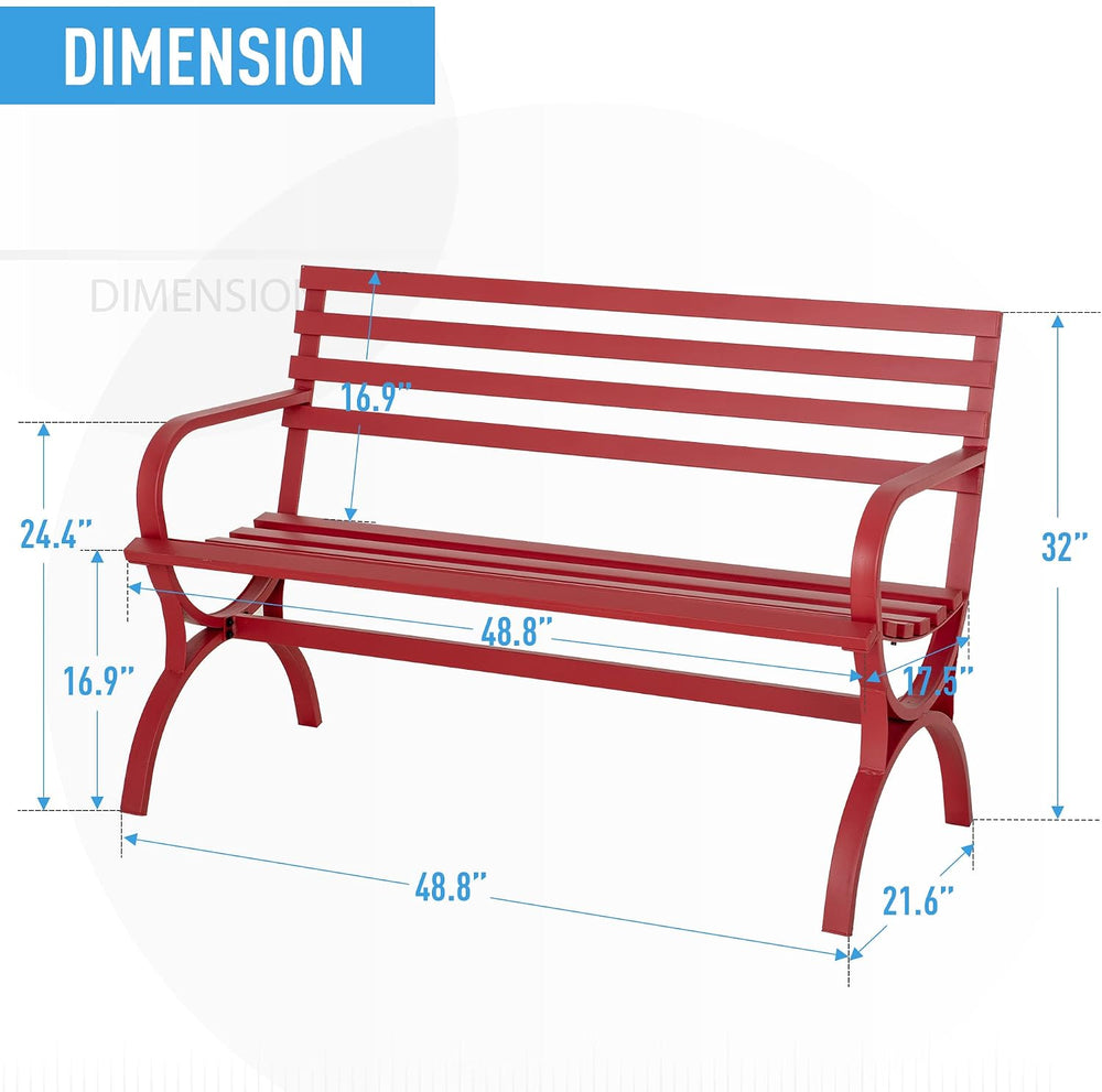Sophia & William Outdoor Garden Bench, Metal Tube Frame Park Bench, Red