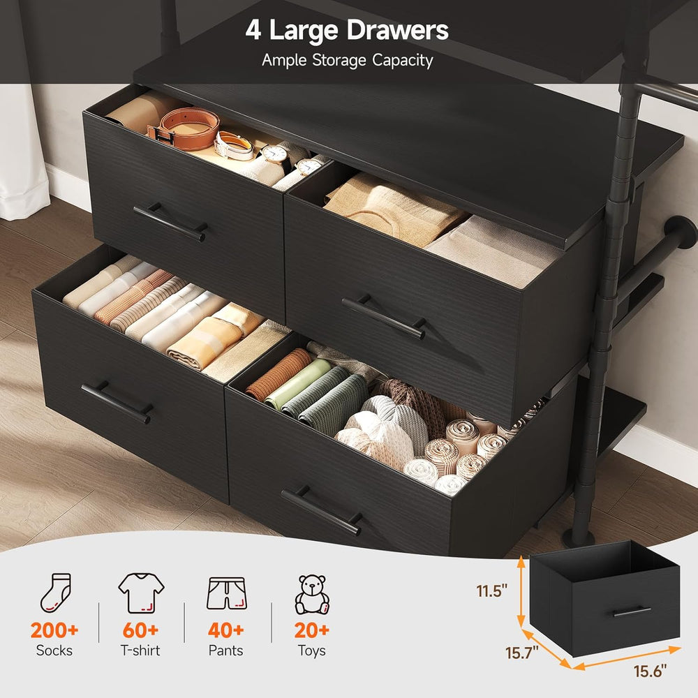 ONBRILL T4 Closet System with Stepless Dimmable LED Light & Drawers, Black