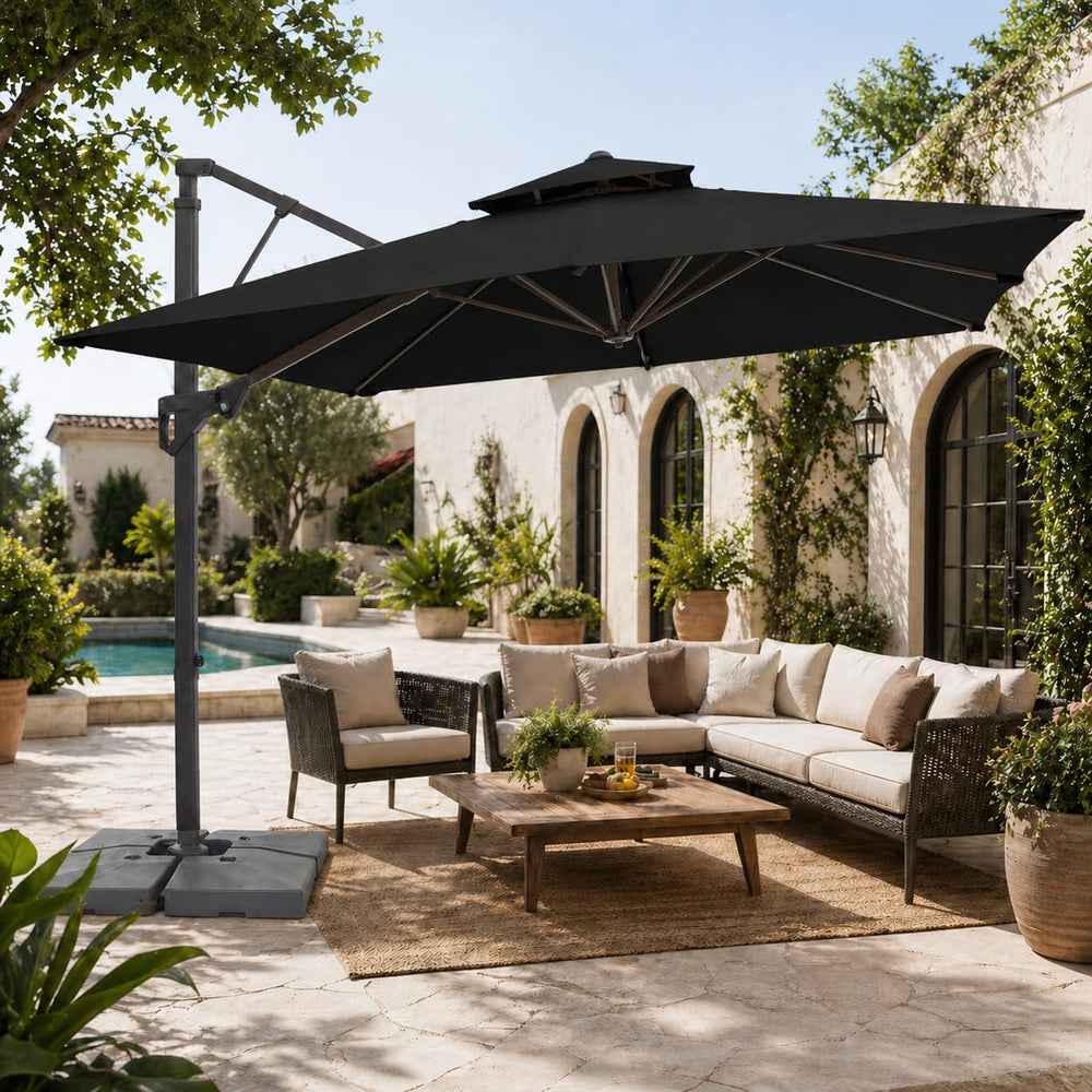 JEAREY 9x9 ft 2-Tier Cantilever Patio Umbrella, Outdoor Offset Umbrella