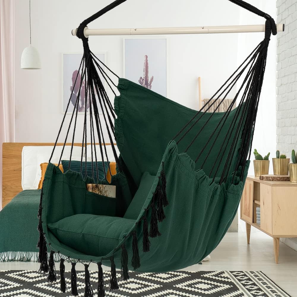 Y- STOP Hammock Chair Hanging Rope Swing, Max 500 Lbs, 2 Cushions Included, L...