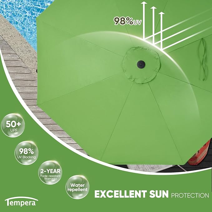 Tempera Patio Market Outdoor Table Umbrella with Auto Tilt and Crank, Large S...