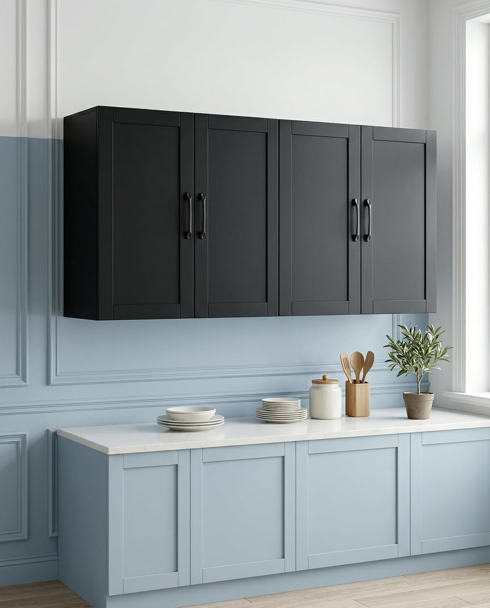 Wall Cabinet with Adjustable Shelves, Laundry Room Cabinet with 4 Doors, Kitc...