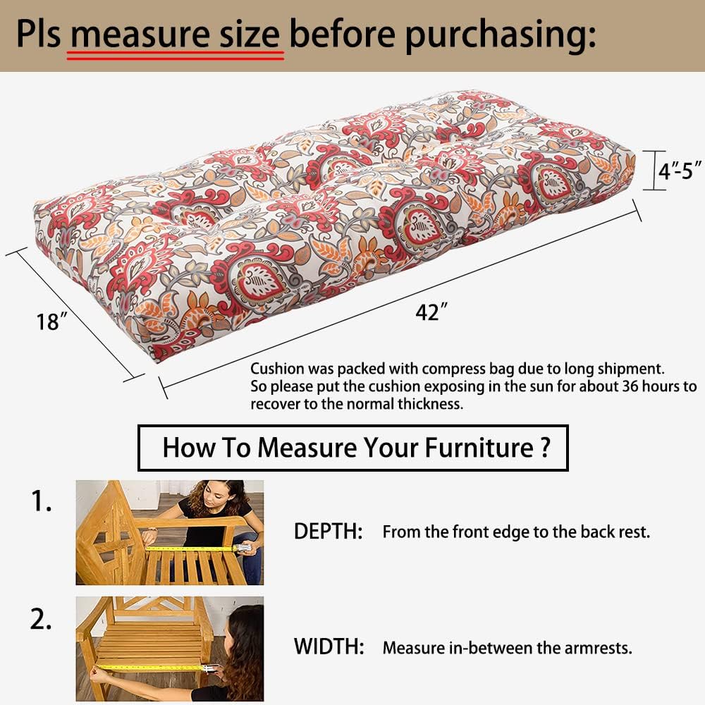 Magpie Fabrics Patio Bench Cushion 42"x18", Indoor/Outdoor Non-Slip...