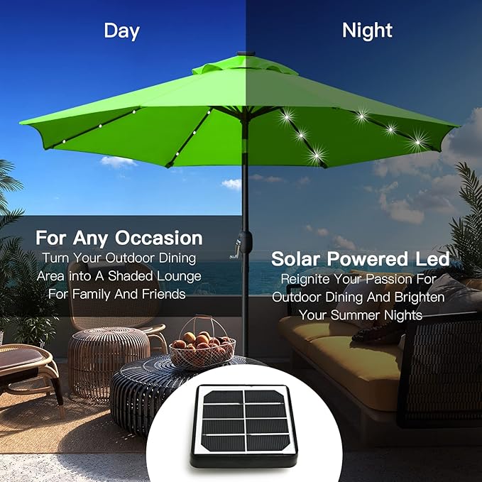Sunnyglade 9' Solar LED Lighted Patio Umbrella with 8 Ribs/Tilt Adjustmen...