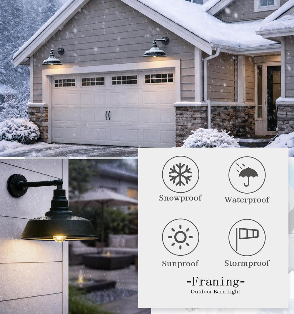 12" Outdoor Gooseneck Barn Light，Black Farmhouse barn Wall Light, Waterp...
