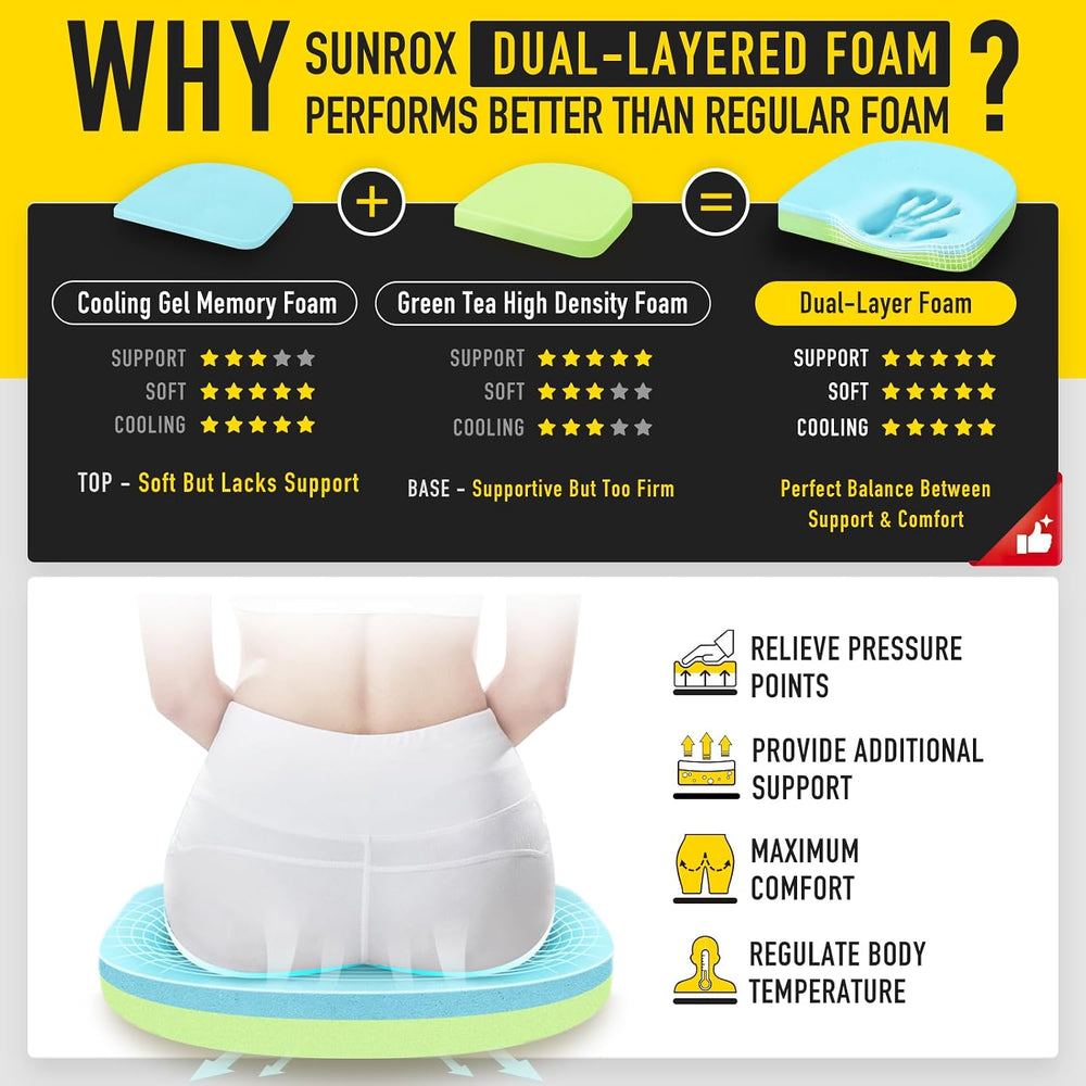 SUNROX Gel Memory Foam Chair Cushions, FadeShield Water-, Stain-Resistant Dur...