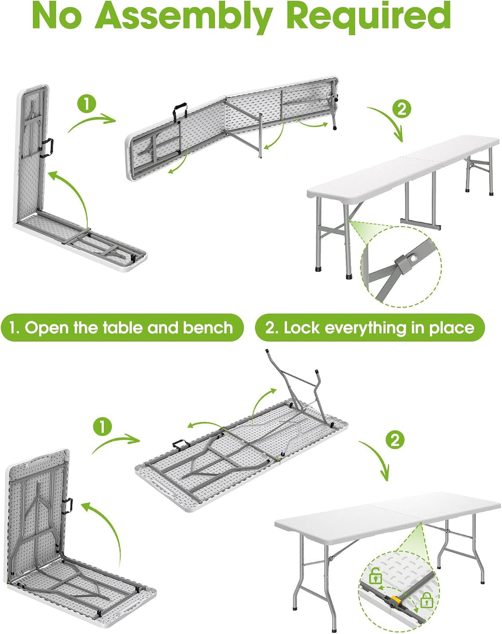 Pureegg 6FT Folding Table and 2 Chairs Set, Sturdy, Picnic, White
