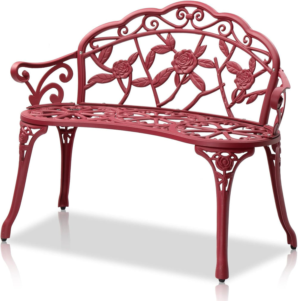 VINGLI 38.5" Patio Park Garden Outdoor Metal Rose Bench, 2-Person Cast I...