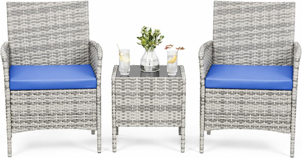 GAOMON 3 Pieces Patio Furniture Sets, Outdoor PE Rattan Porch Chairs with Sof...