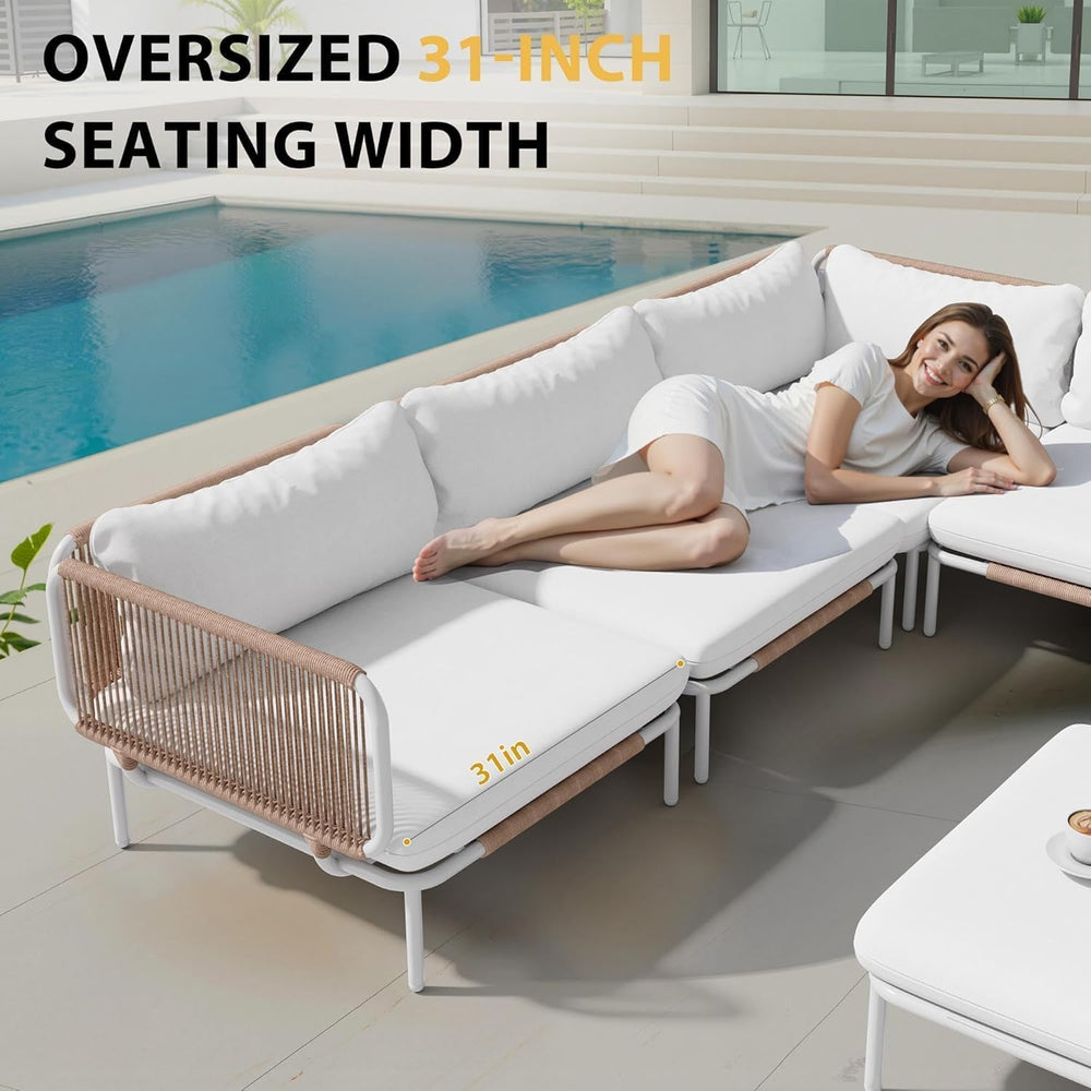7 Piece Modern Outdoor Sectional Sofa, 31" Oversized Low-Profile Sofa Set