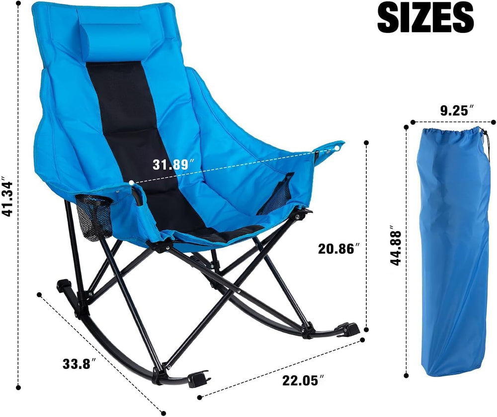 Oversize Foldable Rocking Camping Chair 350lbs Capacity, Blue