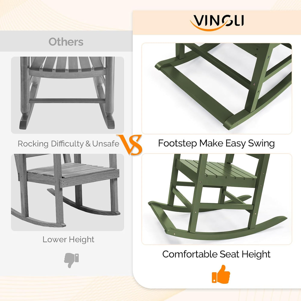 VINGLI Outdoor Rocking Chair with Footrest, Wooden Rocker Set of 2, Green