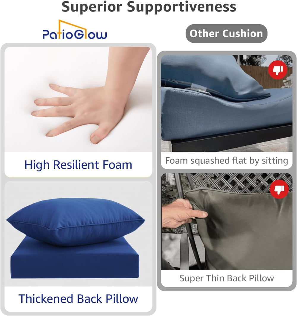 PatioGlow Outdoor Seat Cushion Set 22 x 22 x 4 Inch, Waterproof & Fade Re...