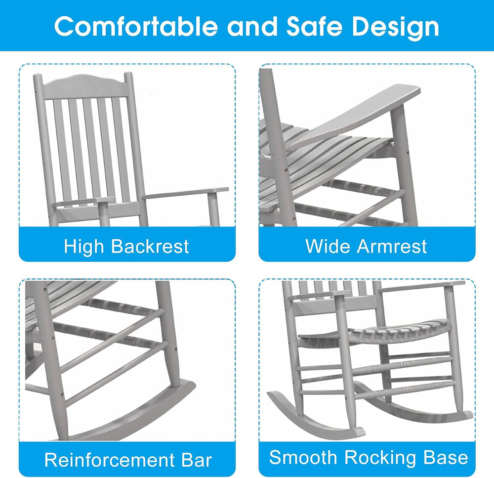 D&F Design Outdoor Rocking Rocker, Wood Rocking Chair with High Back and ...