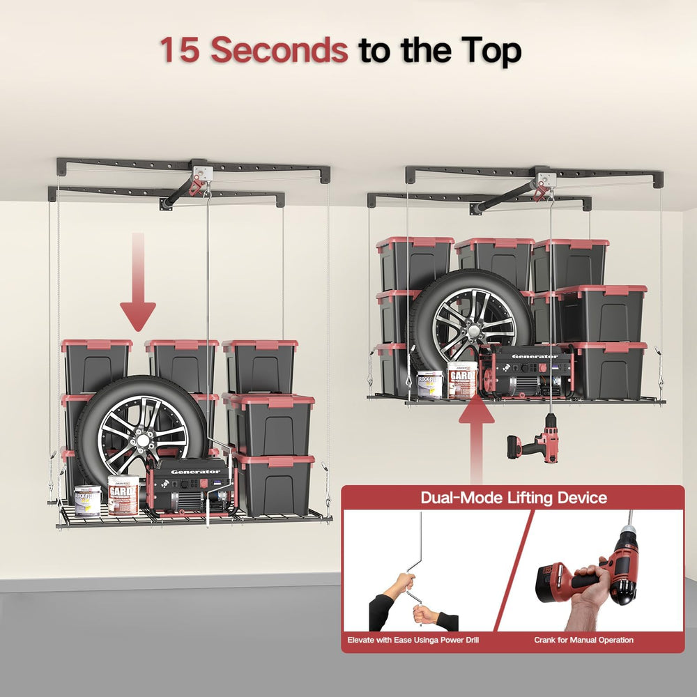Overhead Garage Storage Rack for 10–12 FT Ceiling, Heavy-duty 4x4 FT Ceiling ...