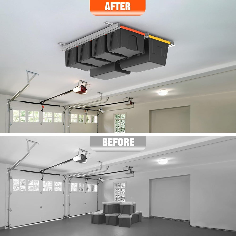 TORACK Garage Ceiling Bin Storage Rack, Overhead Tote Storage Rail System