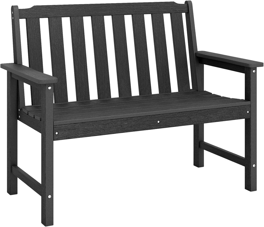 Tangkula 2-Person HDPE Outdoor Garden Bench with Backrest, Black