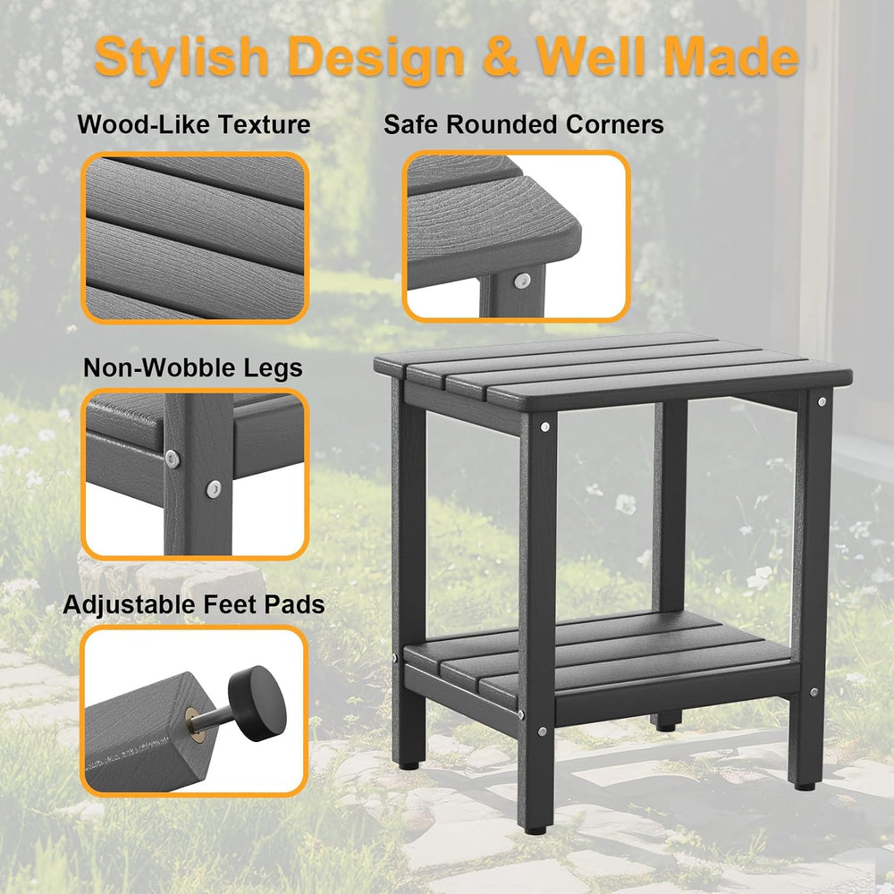 Outdoor Side Table, 2-Tier Small Square Patio Side Table with Adjustable Feet...
