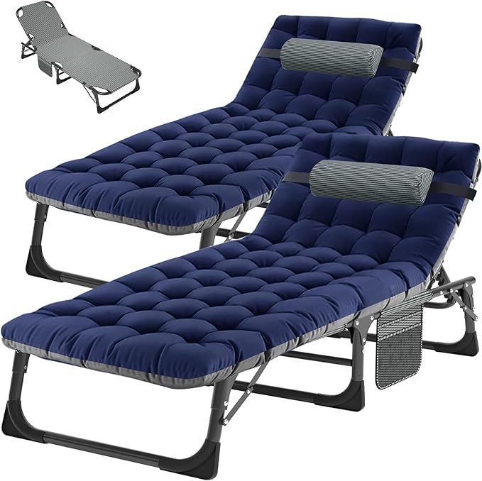 ABORON 2PK Heavy Duty Tanning Chair, 5-Gear Outdoor Folding Chaise Lounge Cha...