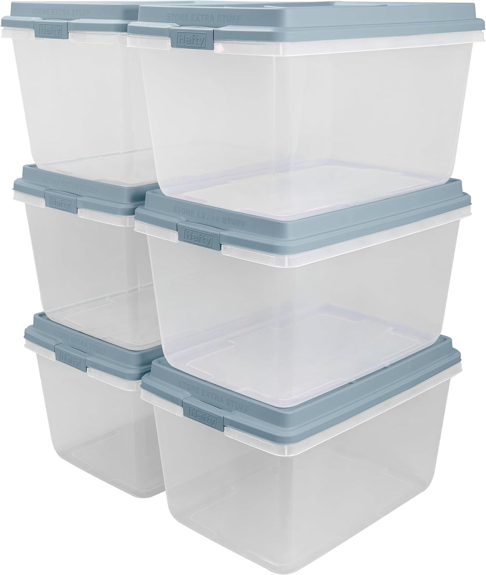 Hefty HI-RISE Stackable Storage Bins - Storage Containers with Lids, Shoe Org...