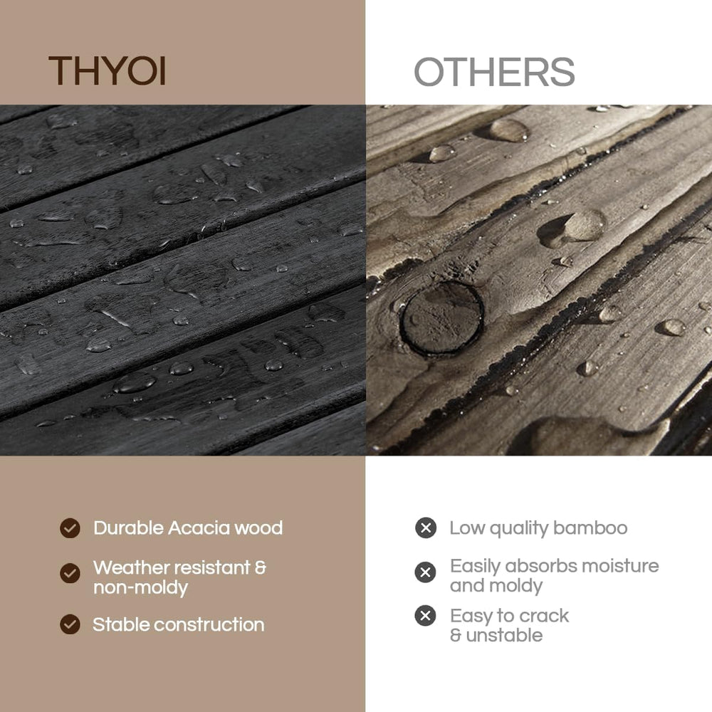 THYOI Premium Acacia Wood Outdoor Side Table, with 2-Tier - Black
