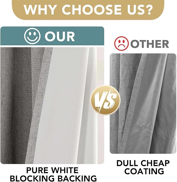 H.VERSAILTEX Linen Curtains 100% Blackout Curtains for Bedroom 102 inch Long ...