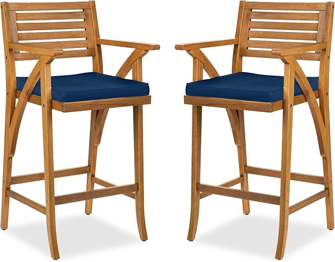 Best Choice Products Set of 2 Outdoor Acacia Wood Bar Stools Bar Chairs for P...