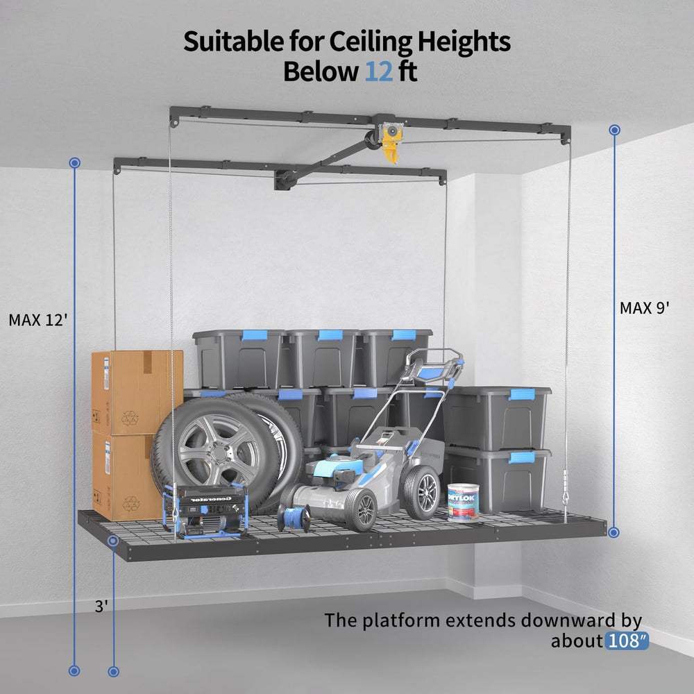 Overhead Garage Storage Rack – 4x8 FT Garage Ceiling Storage Racks with Safet...