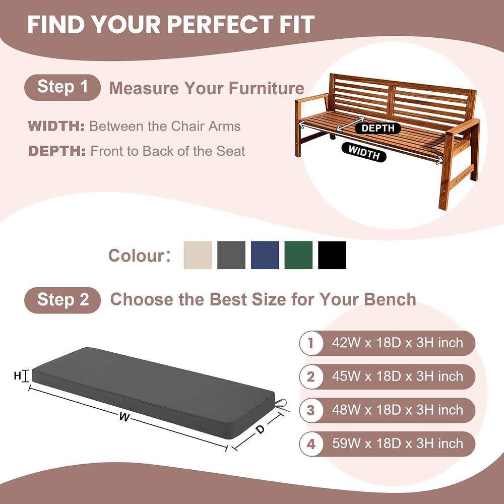 Outdoor Bench Cushions for Outdoor Furniture, 48x18 Inch, Waterproof Patio Fu...