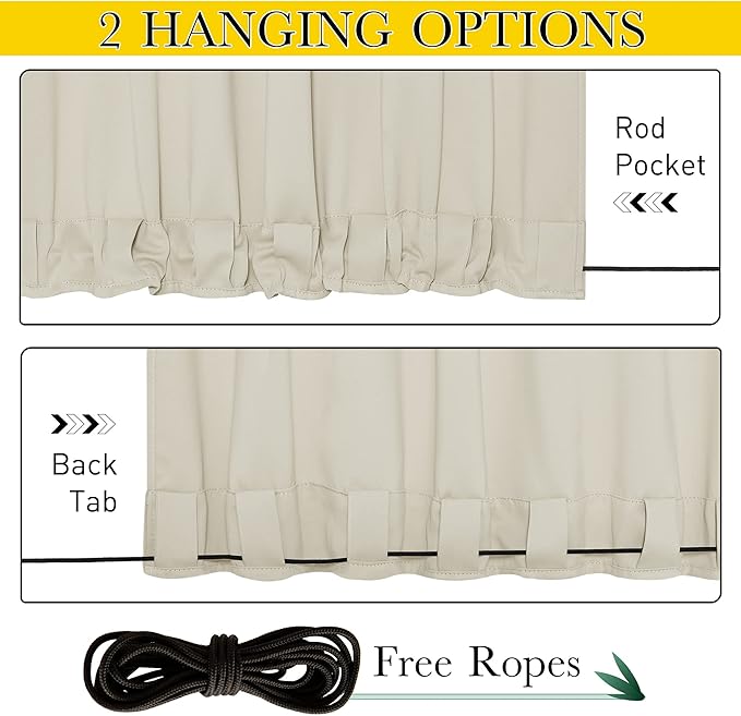 NICETOWN 2 Panels Outdoor Curtains for Patio Waterproof & Windproof, Ther...