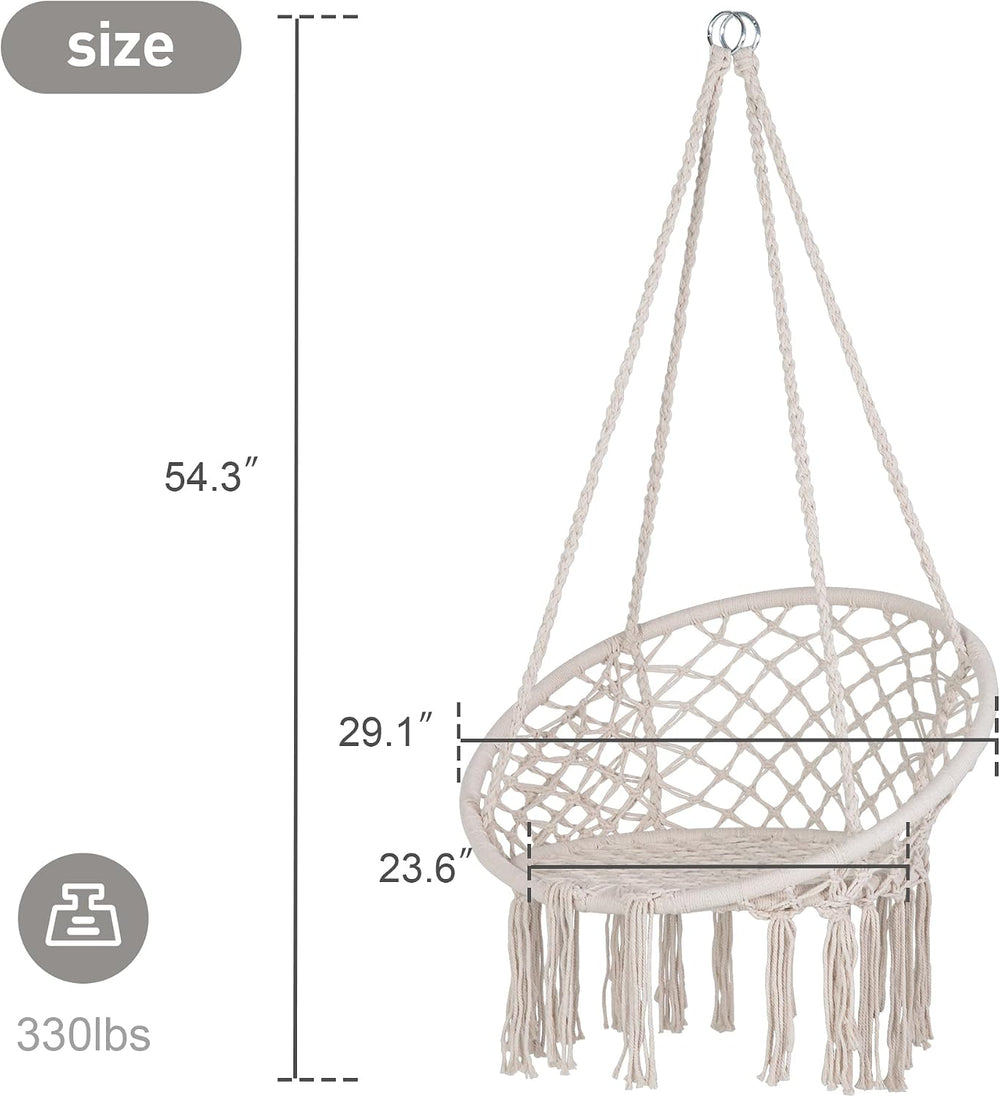 SUNCREAT Hammock Chair Macrame Swing with Side Pocket, Pack of 2, Beige