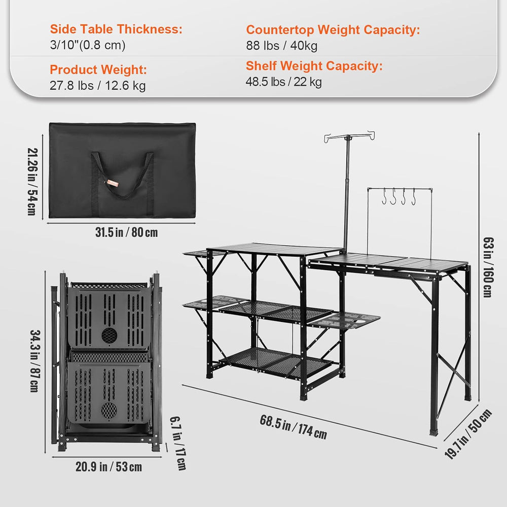 VEVOR Camping Kitchen Table with Sink, Aluminum Folding Portable Outdoor Cook...
